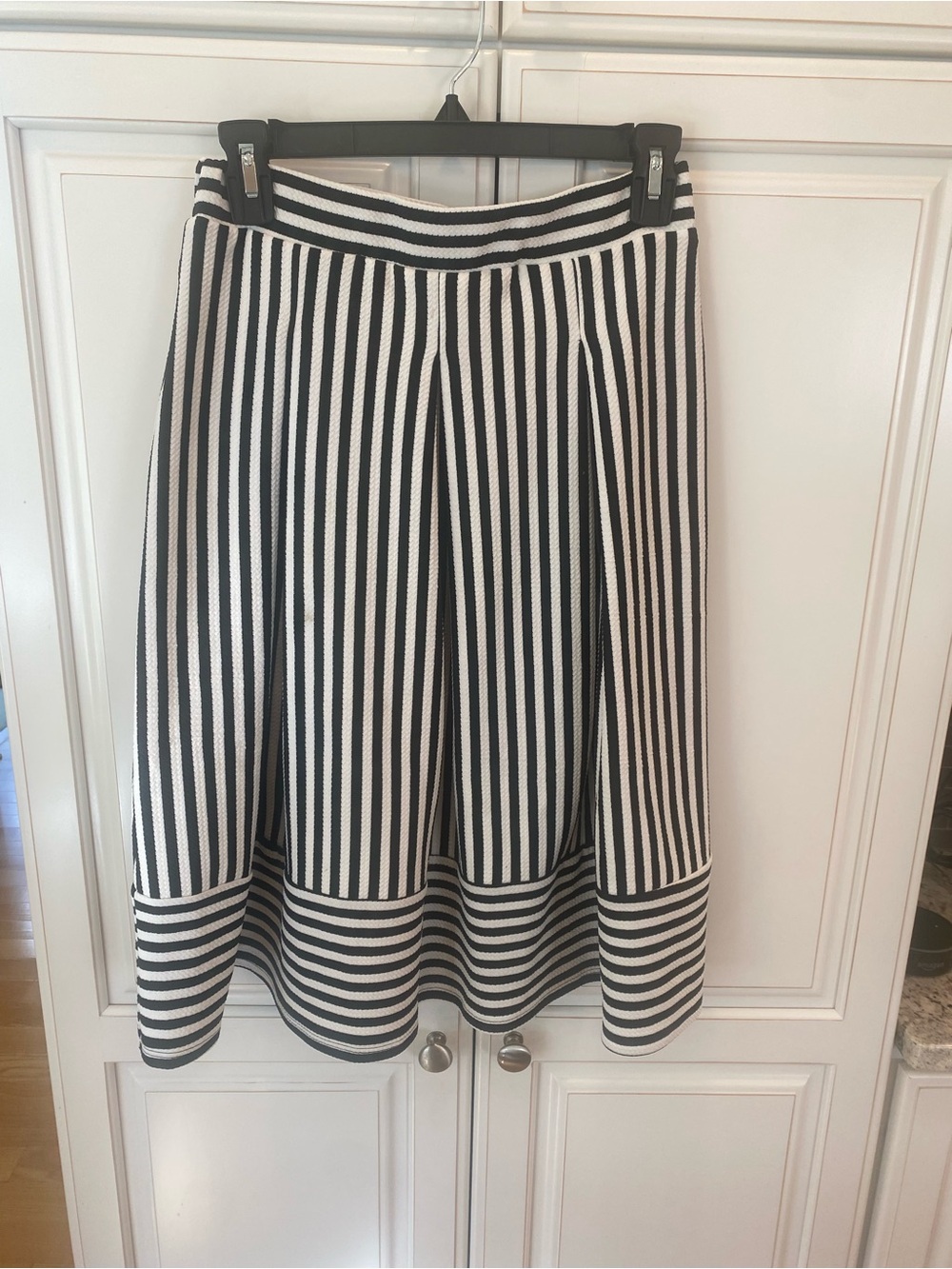 Faith and Joy Black & White Striped A-Line Knit Skirt